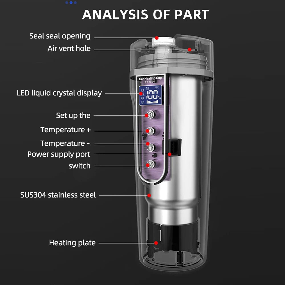 Portable LCD Car Heating Cup (450 ml)